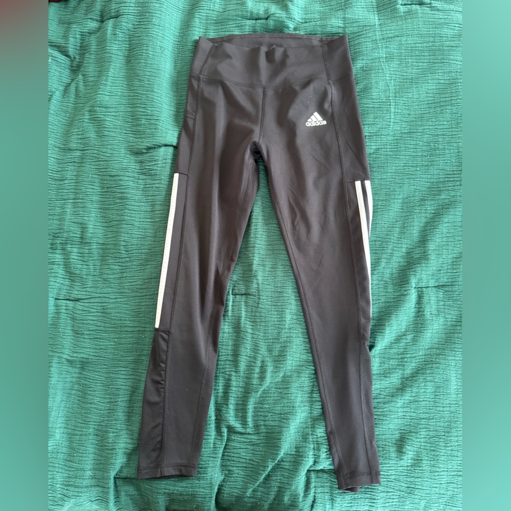 Adidas Black Leggings with White Stripes